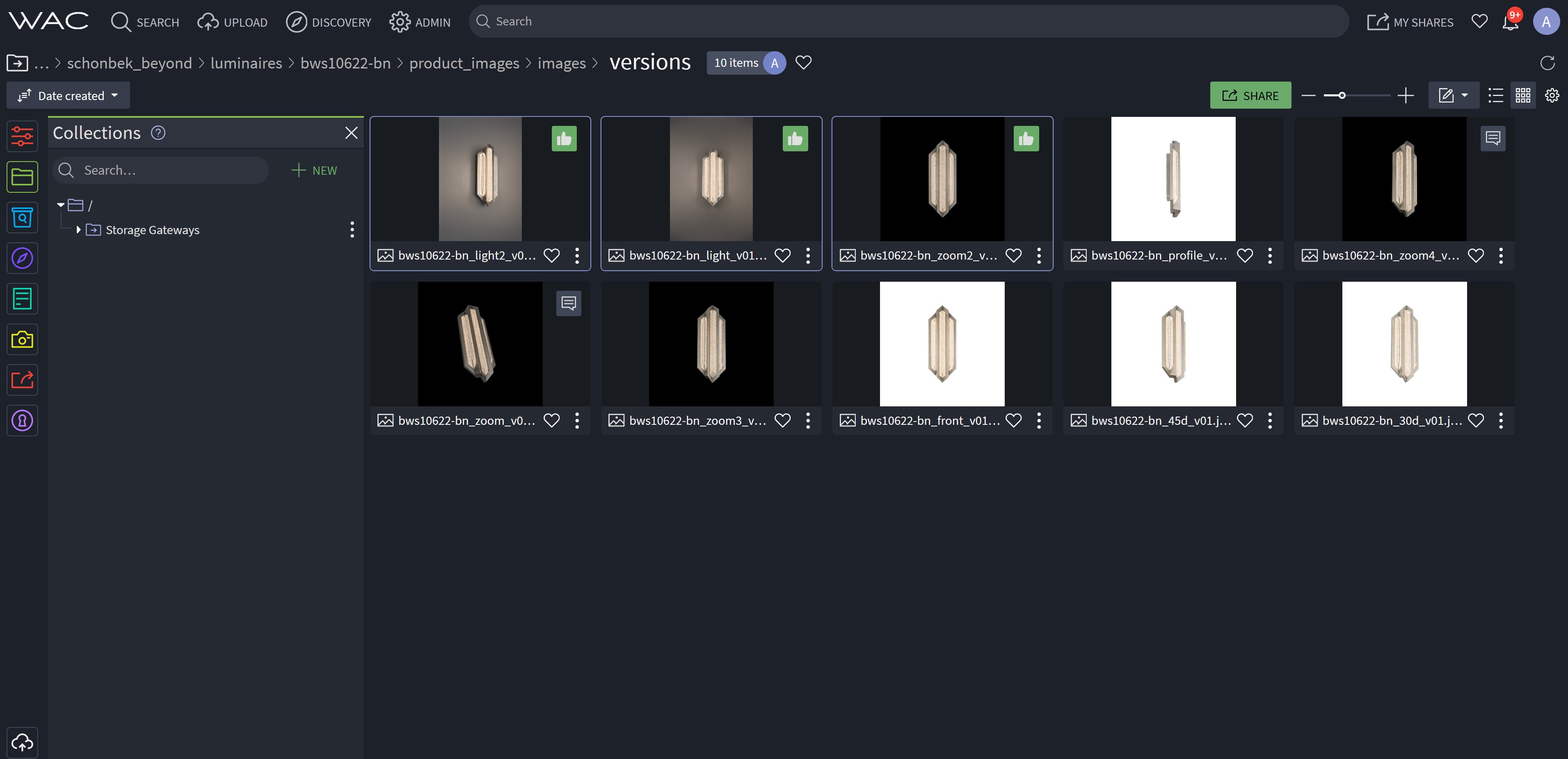 Screenshot of the green thumbs up in Iconik (photography_versions)