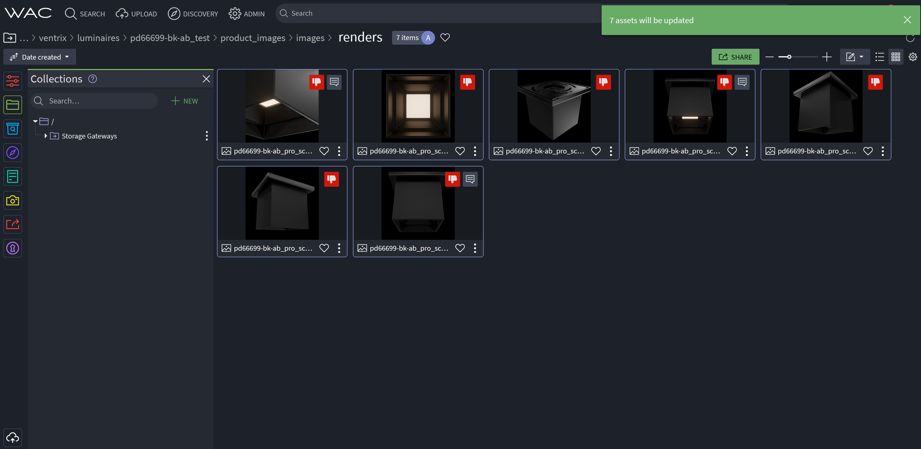Renders rejected and subitem status updated to Revisions Needed