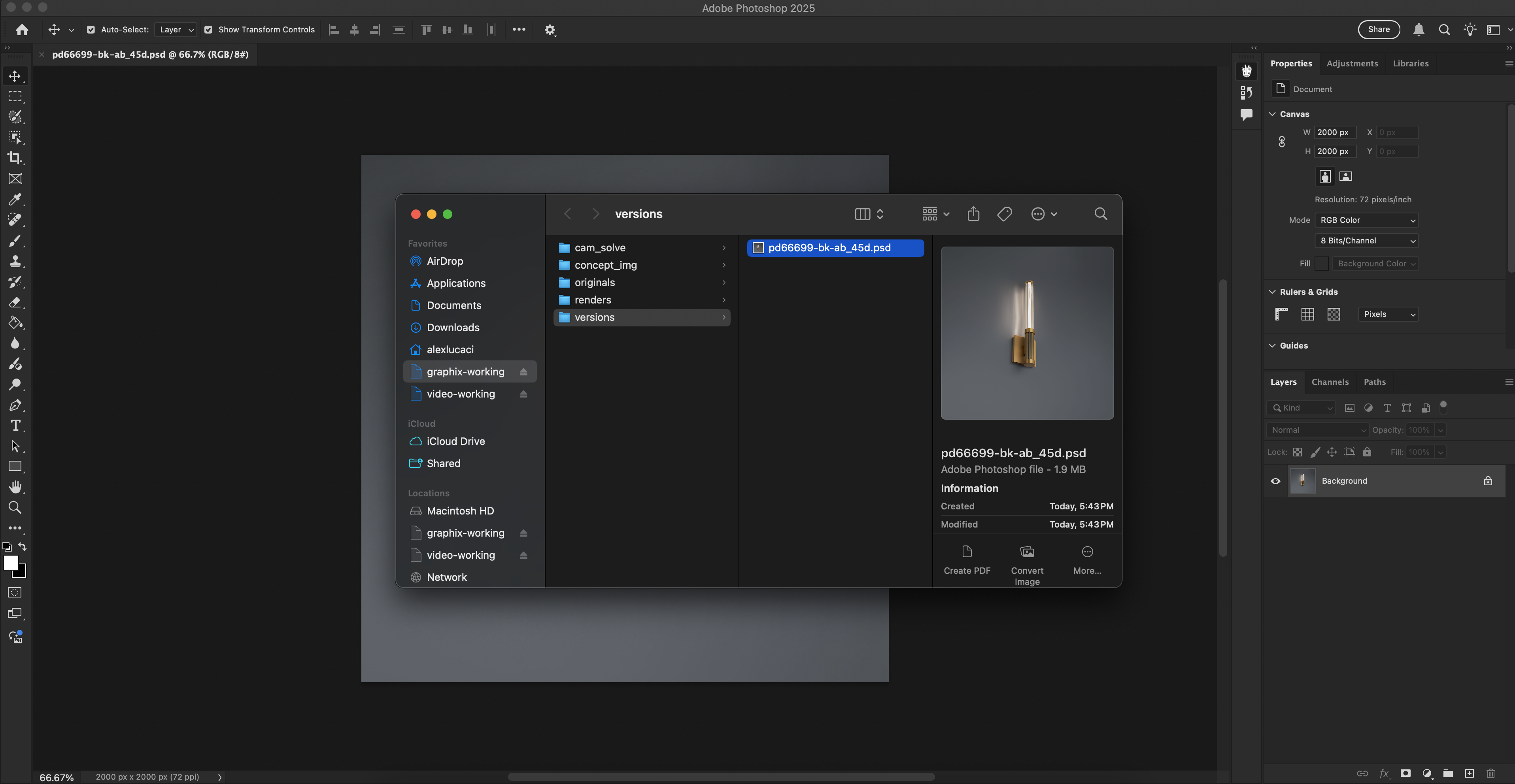 Opening an image from the versions folder in Photoshop