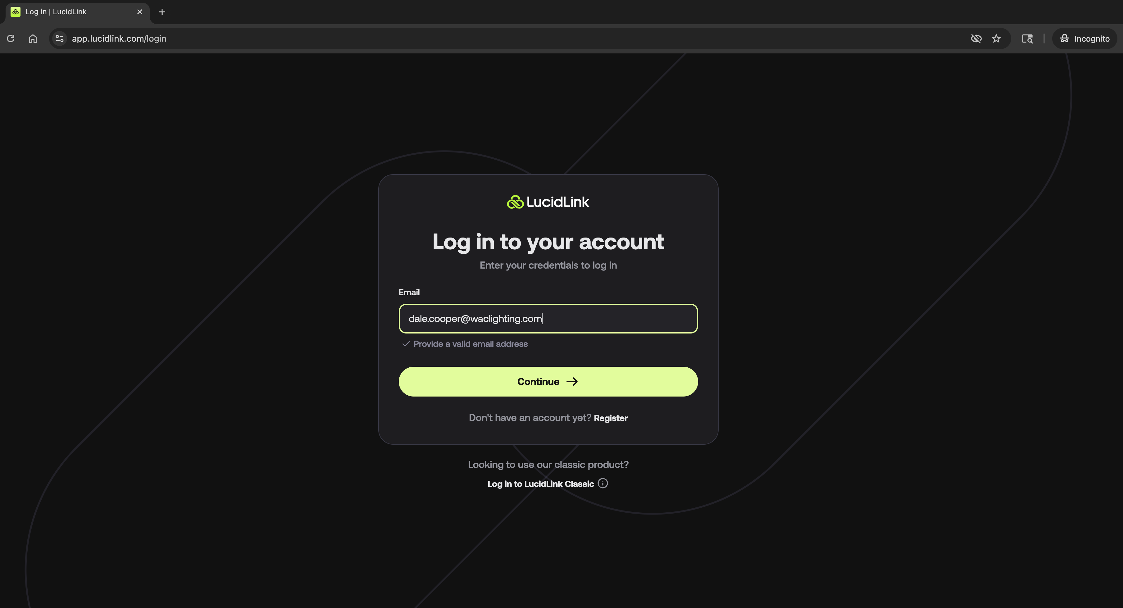 Create your account screen