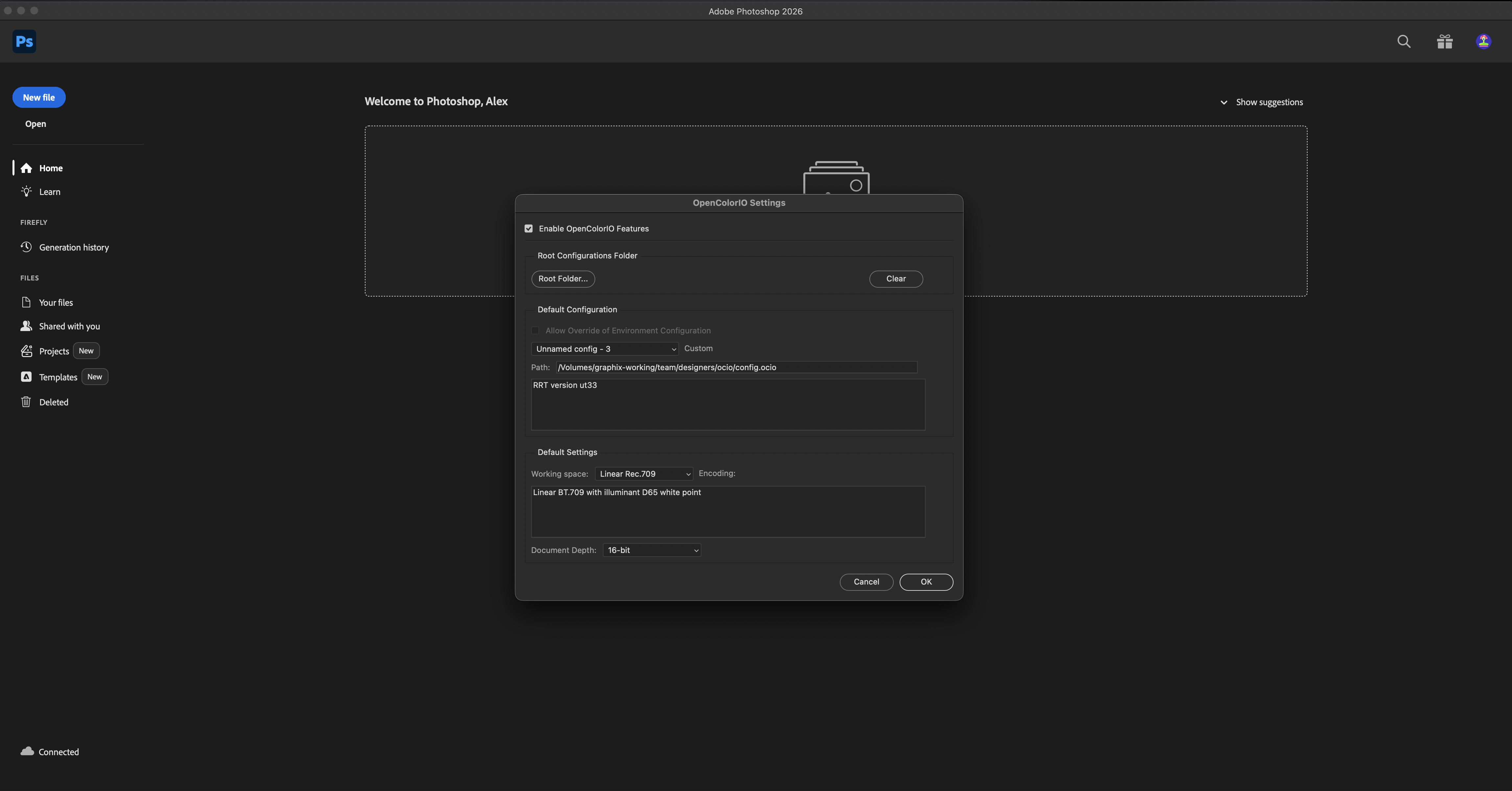 OpenColorIO settings setup