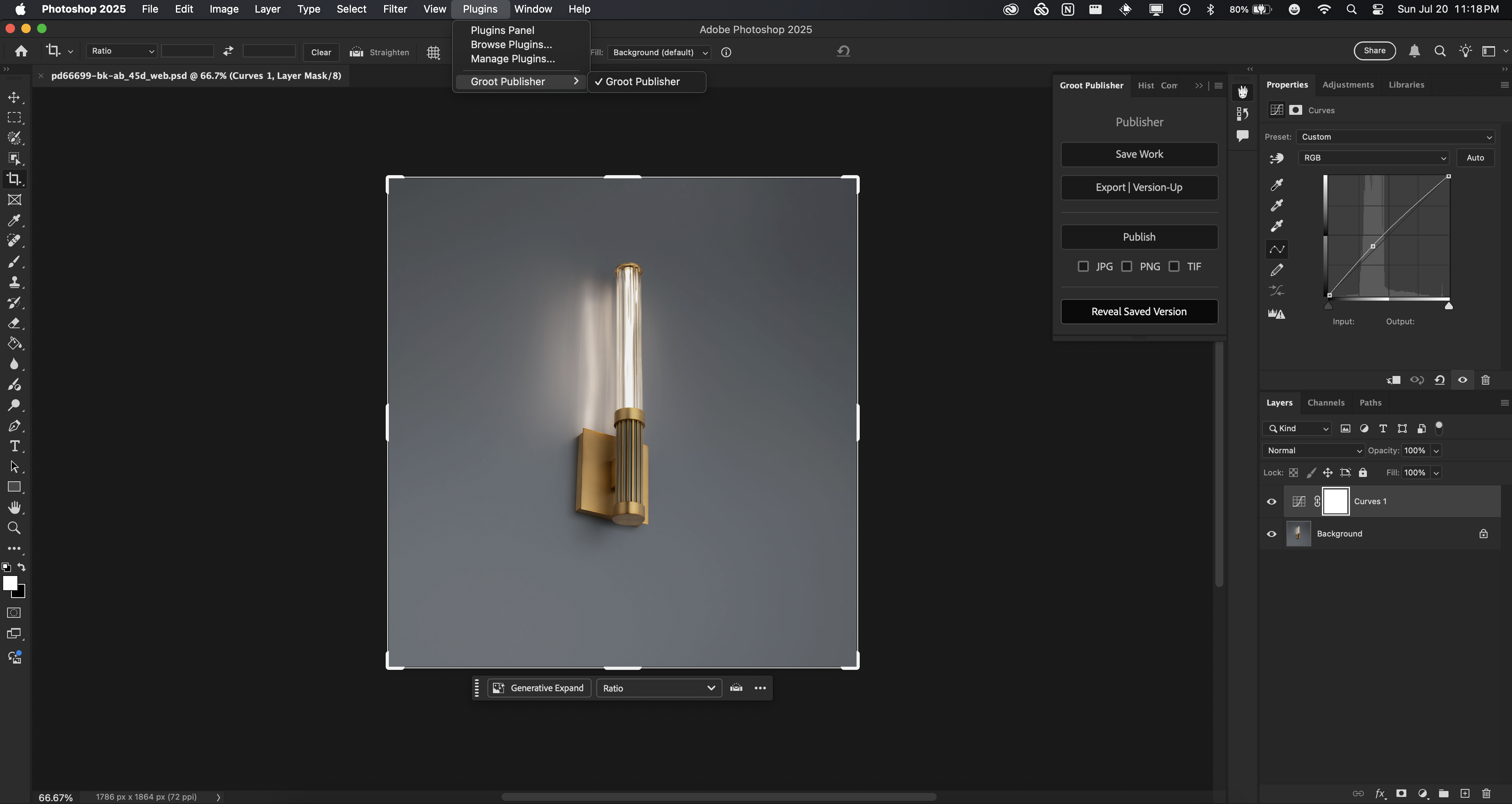 Groot Publisher plugin in Photoshop panel