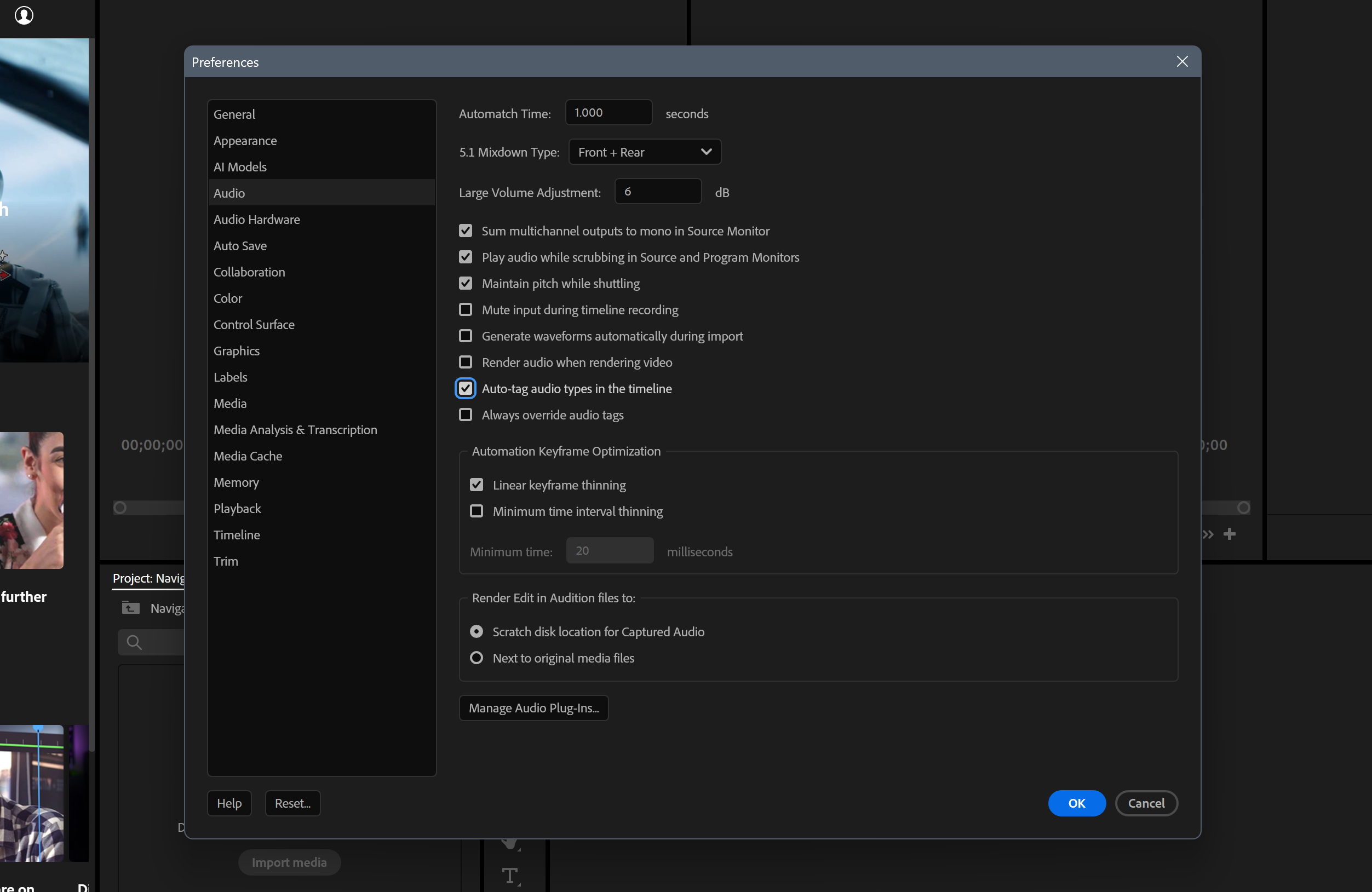 Audio settings preferences in Premiere Pro