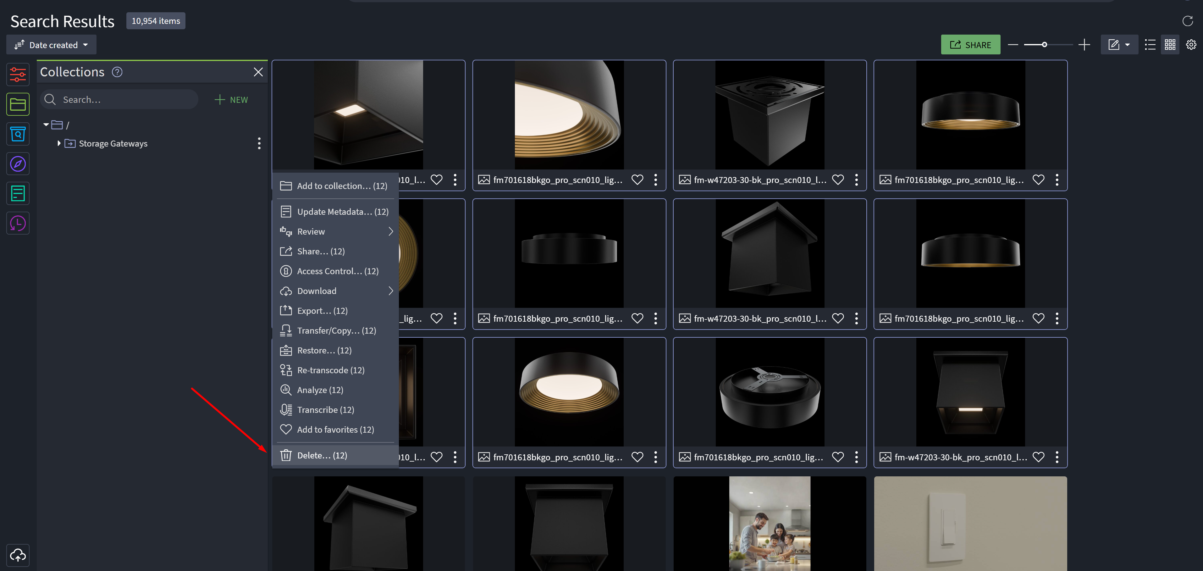 Selecting assets in Iconik and choosing Delete